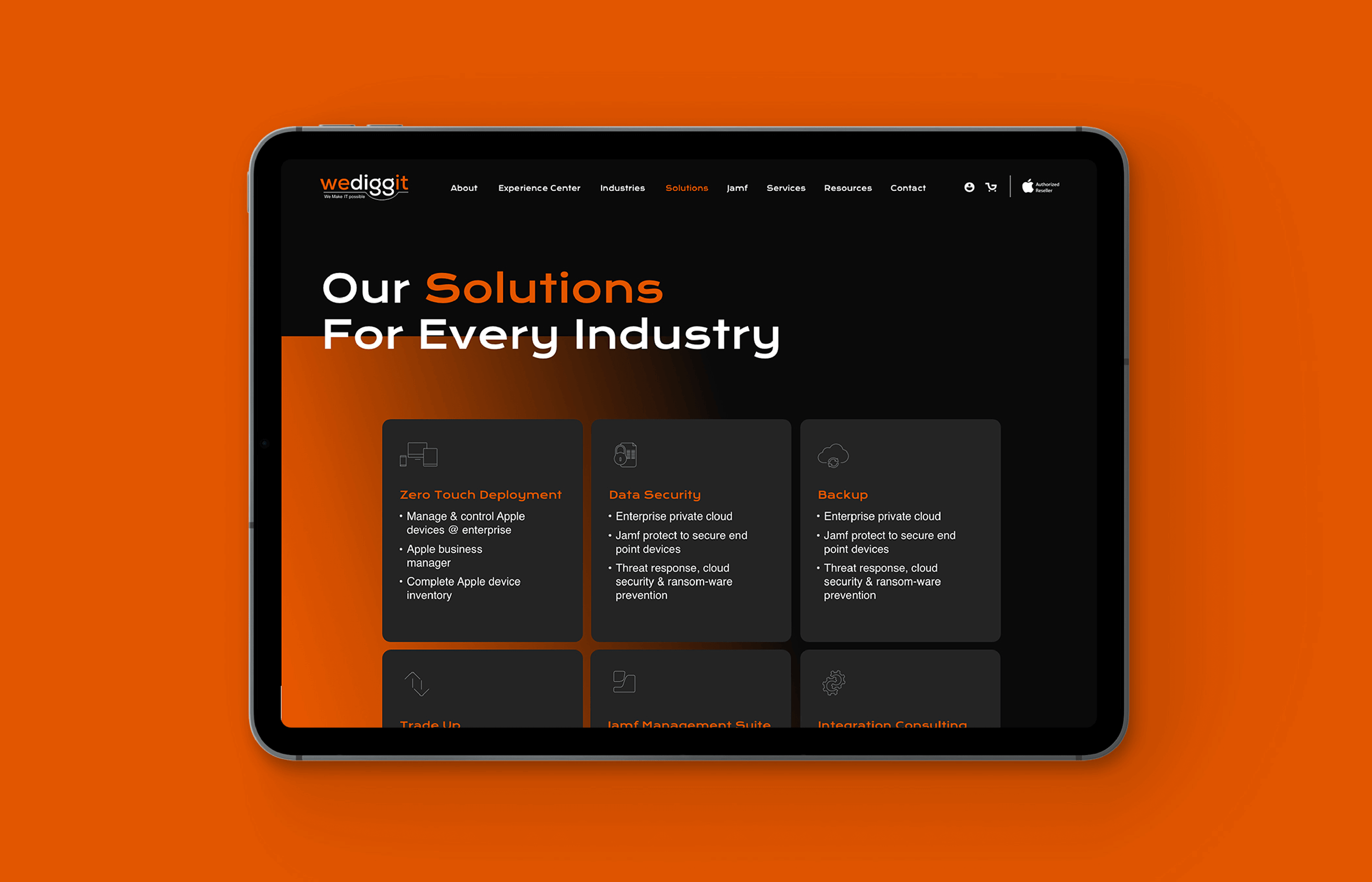 Tablet version of  wediggit website.