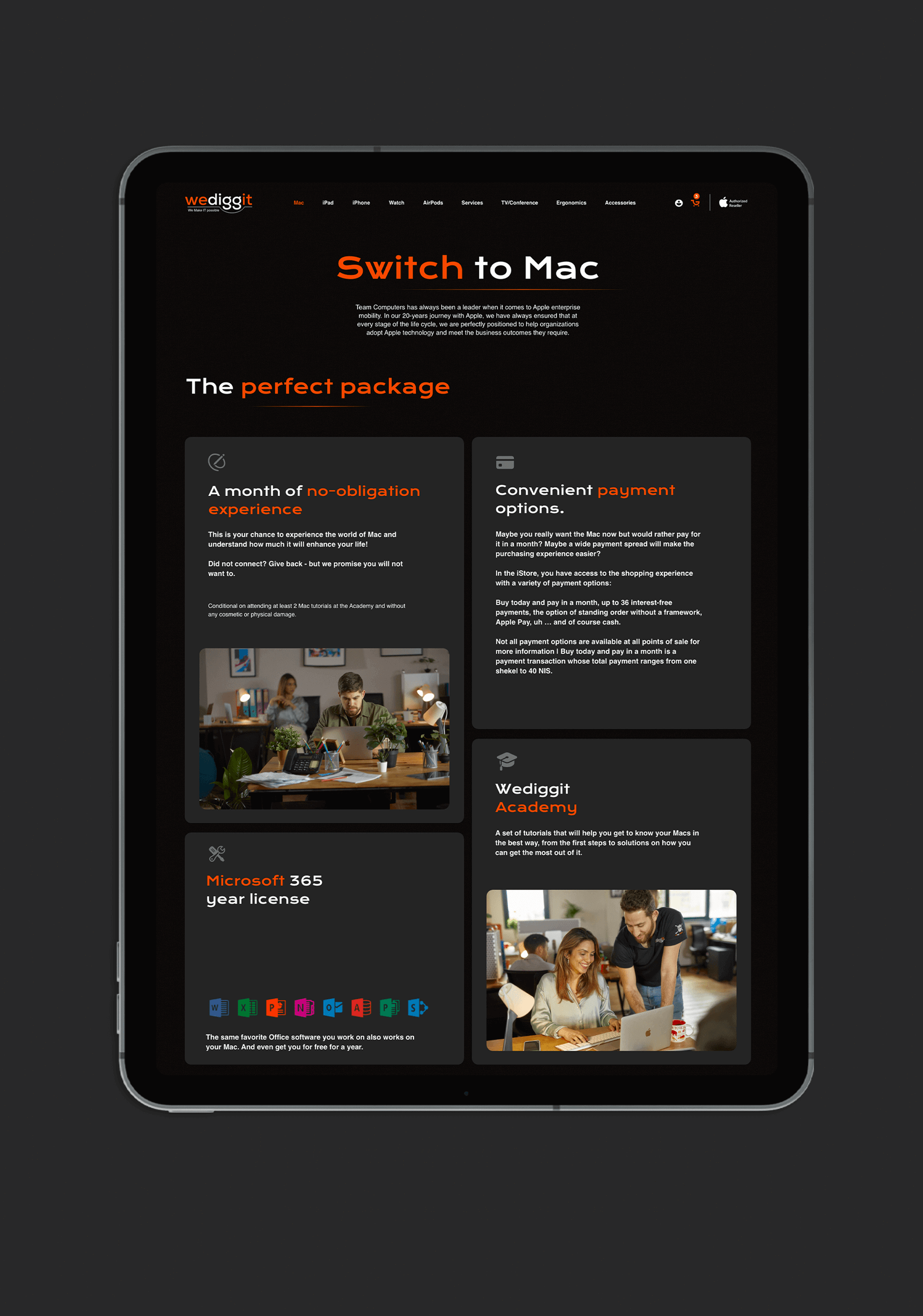 Tablet version of  wediggit website.